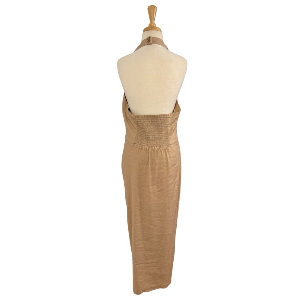 Anthropologie Linen Halter Wrap Dress Tan Size Large NWT - Picture 4 of 9